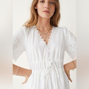 & Other Stories | White Scalloped Linen Midi Dress